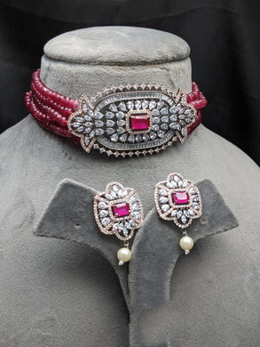 Alluring choker diamond necklace set - Gemzlane