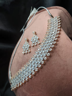 Gemzlane White Choker Diamond Necklace  Set