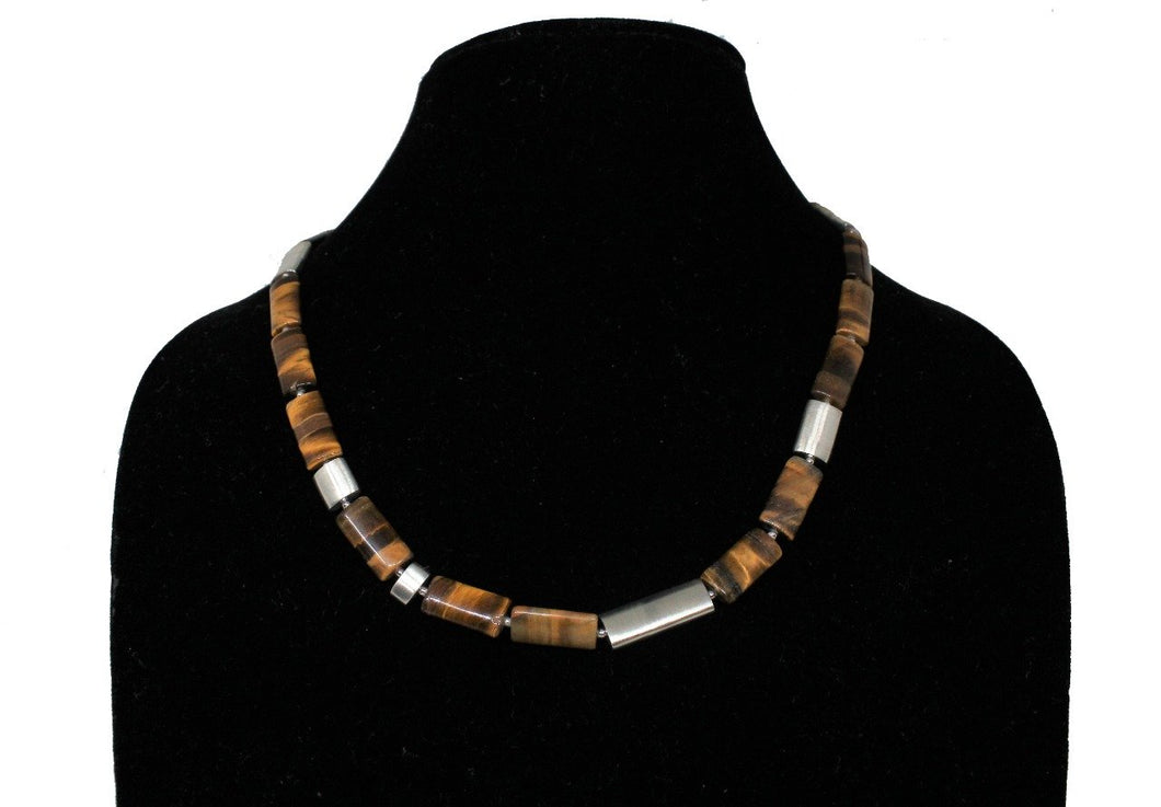 92.5 Sterling Silver Tiger eye Gemstone necklace - Gemzlane