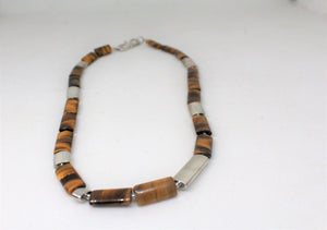 92.5 Sterling Silver Tiger eye Gemstone necklace - Gemzlane