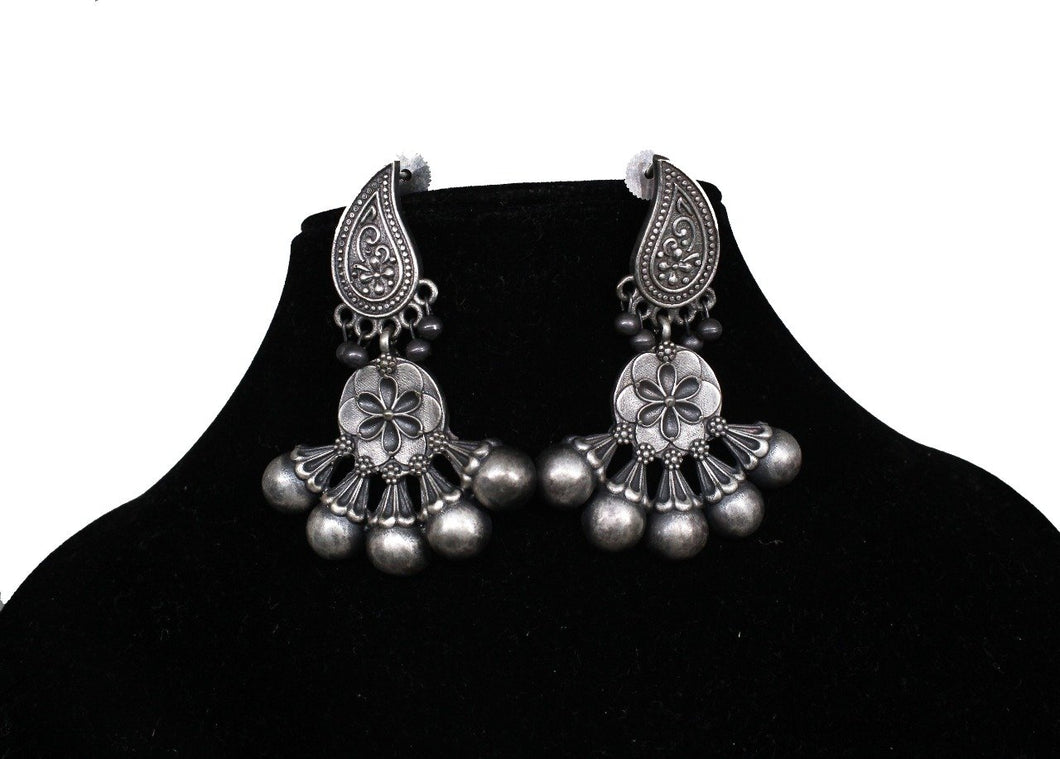 Tribal oxidized silver tone Earrings - Gemzlane