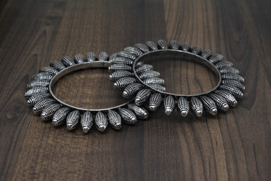 Gemzlane oxidized silver tone pair of bangles for women and girls - Gemzlane