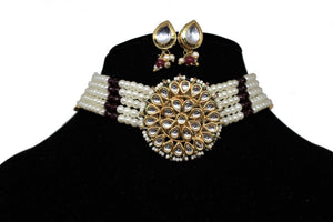 Kundan pendant  Choker  beaded Necklace Set - Gemzlane
